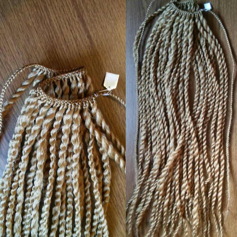 Light brown tie on Senegalese twists handmade weft